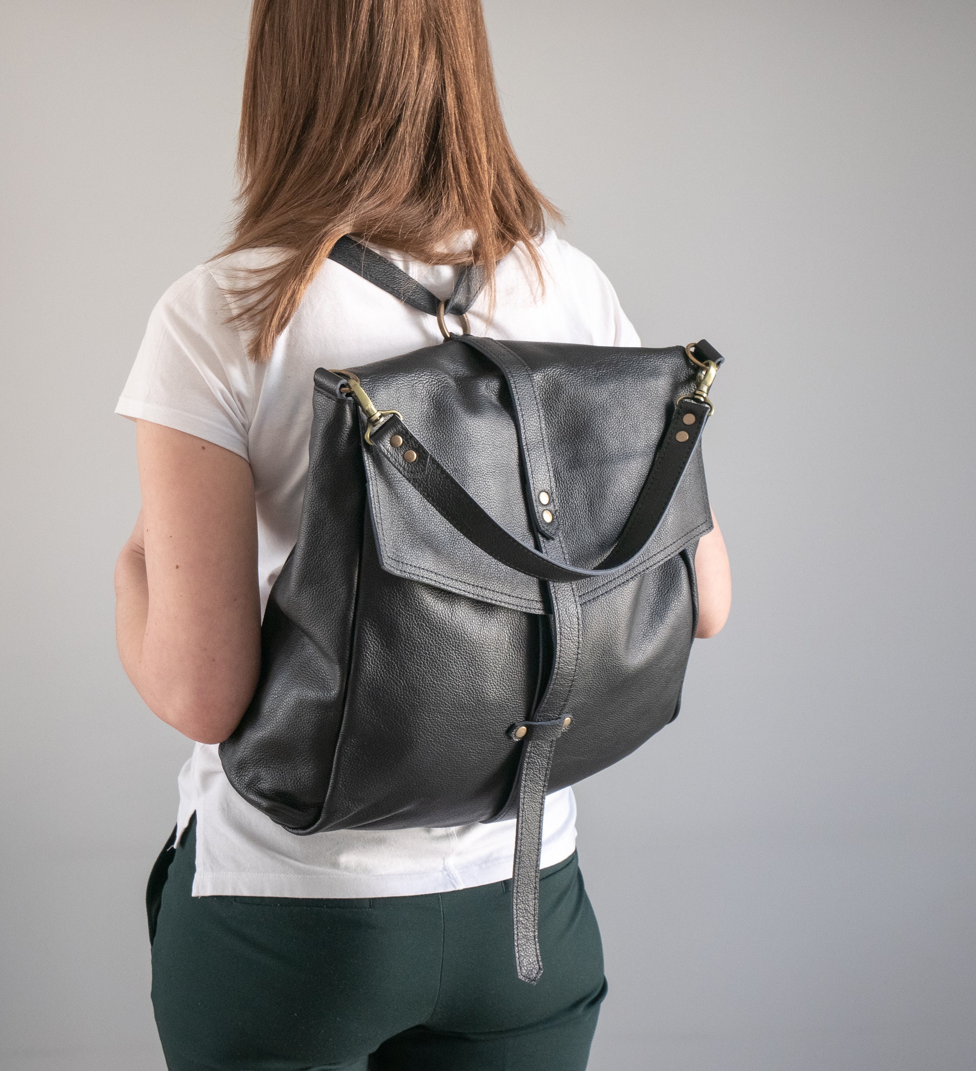 Convertible Backpack Purse, BLACK Carryall Bag, Big Black 