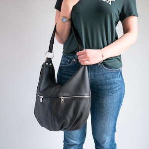 Bolso de hombro de piel negra, bandolera de piel, bolso grande para mujer, bolso de piel negro para diario, bolso estilo bohemio, bolso versátil