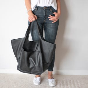 Schwarze Schultertasche, Oversize Ledertasche, große Ledertasche, Alltag Slouchy Tote, Handtasche, Leder Frauen Geldbörse, große Schultertasche