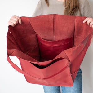 Large Red Leather Shoulder Bag, Soft Real Leather Hobo Purse, Roomy Everyday Tote, XL Women&#39;s Handbag, Slouchy Red Bag, Large Leather Purse