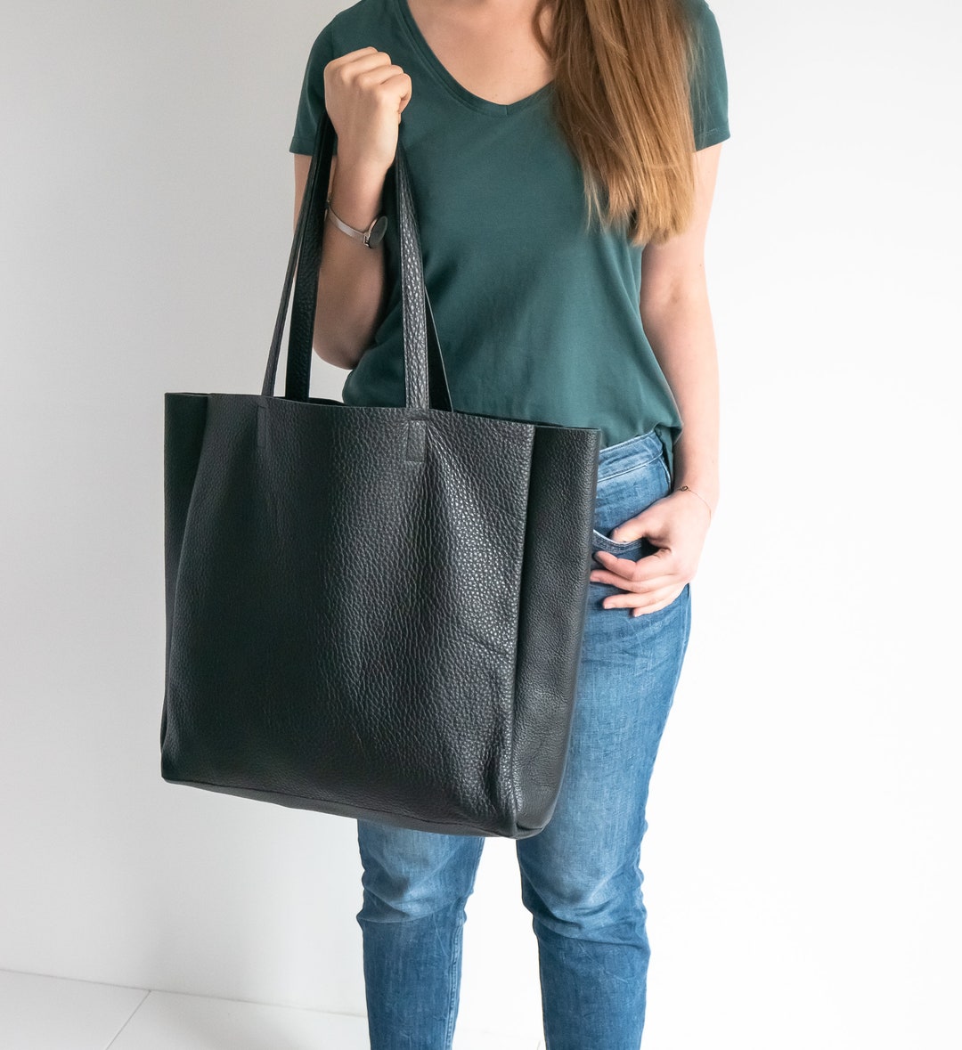 【 LOW CLASSIC 】 Leather Large Bag Black LOW CLASSIC