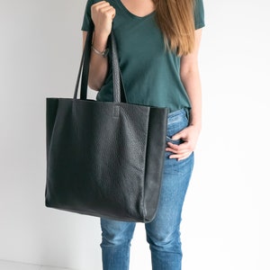 BLACK OVERSIZE SHOPPER Bag, Black Leather Shopper, Large Shopper Bag, Leather Laptop Bag, Everyday Tote, Bag for Work, Leather Handbag
