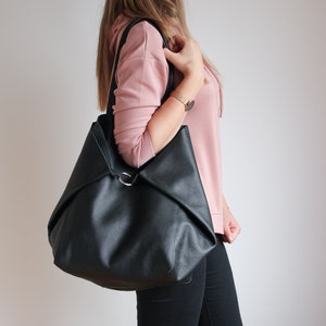 Sac SHOPPER OVERSIZE noir Grand sac fourre-tout en cuir Grand sac à bandoulière Sac de voyage Sac à provisions Fourre-tout surdimensionné Sac à main de tous les jours, Noir image 1