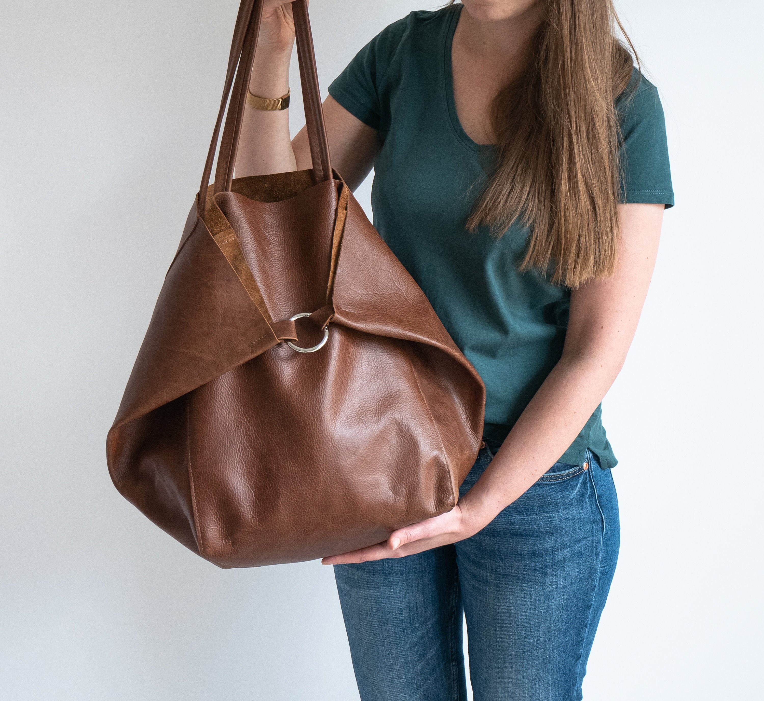 BROWN Oversize SHOPPER Bag, Large Leather Tote Bag, Shoulder Purse