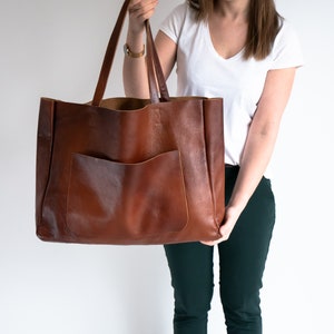 BIG SHOULDER BAG, Cognac Brown Leather Bag, Large Leather Tote ...