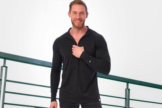 Sweatshirt for Men - Men's Pullover Half Zip, Merino Wool Sweater, Thermal base layer Long Sleeve T-shirt, Stylish Comfortable Everyday Wear