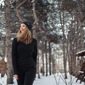 Womens base layer merino wool thermal set, sportswear winter running gear, lounge wear set, long underwear, thermal clothing Bild 14