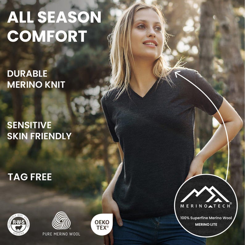 Lightweight Merino wool shirts: base layer top, undershirt, ladies casual shirt, gymwear, hiking clothes immagine 4