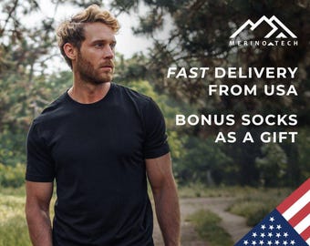 Merino wool shirt + Hiking socks, base layer thermal shirts, merino base layer thermal tops, merino wool tshirt gymwear men, runner gear