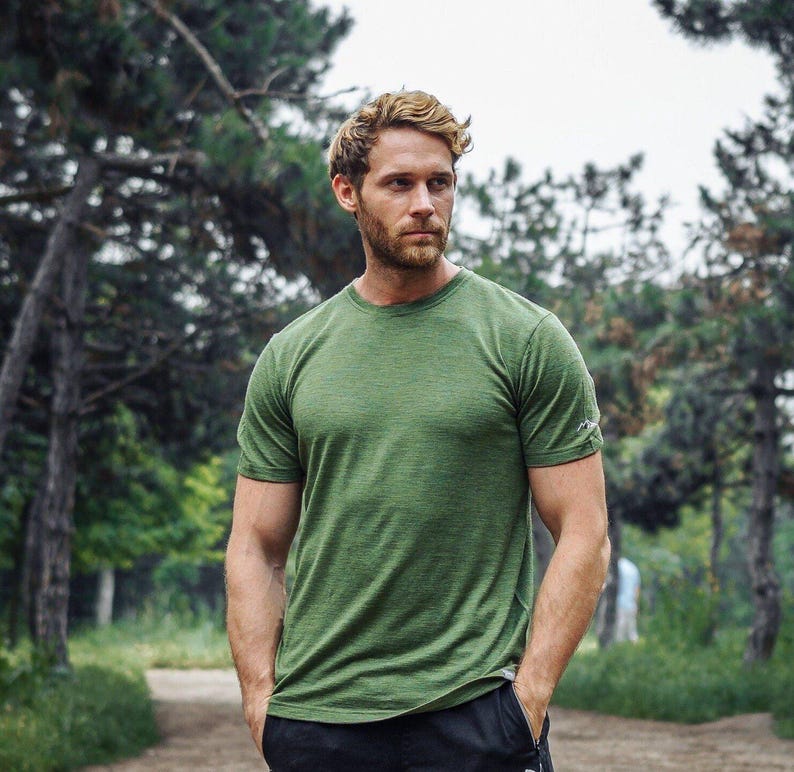 Merino base layer - merino wool shirt for men, merino wool thermal underwear, hiking outfit, gymwear, thermal shirts Olive Green