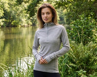 Half zip sweatshirt, lightweight hoodie thermal long sleeve base layer merino shirt, gymwear
