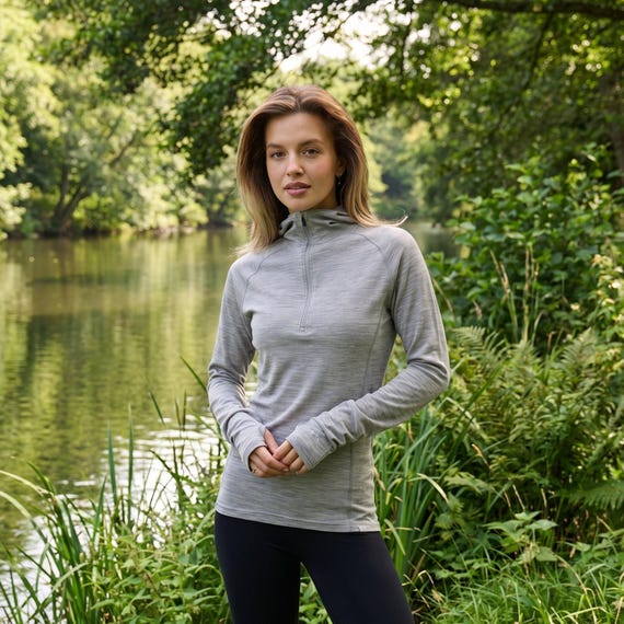 Hoodie for Women, Organic Merino Wool Half Zip Sweater, Stylish Outdoor Hiking Wool Clothes for Women, Premium Merino 190gsm