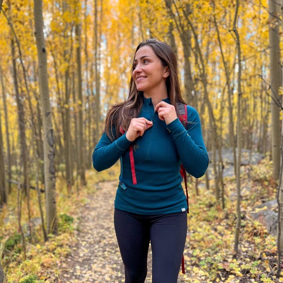 Half zip sweatshirt: merino wool shirt, thermal long sleeve gymwear women, ladies running top