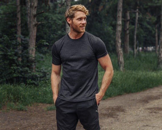 Organic Merino Wool T-Shirt for Men | Lightweight Eco-Friendly Camping Shirt & Hiking Wool Socks, Comfortable Crewneck Top, soft Activewear
