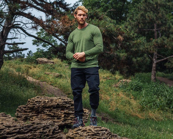 Wool Base Layer: Organic Merino Wool Crewneck Sweatshirt for Men, Thermal Long Sleeve T-Shirt, Perfect Hiking & Cozy Wear