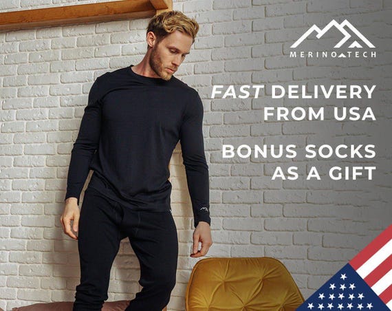 Merino wool thermal set mens base layer long underwear, mens loungewear set, merino base layer thermal wear, lounge wear set, long johns