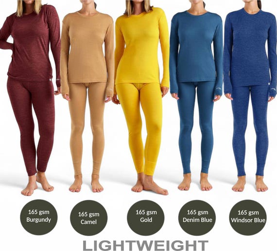 Merino Wool Loungewear Set Long Sleeve Shirt for Women Base Layer Crewneck Sweatshirt Matching Pajama Set Merino Wool Clothing 165gsm
