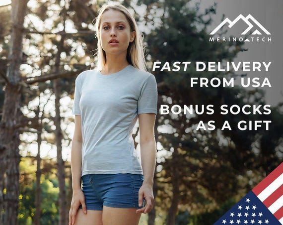 Womens base layer merino wool shirt, ladies casual shirt, running gear, merino wool t-shirt scoop neck, true classic tees, merino base layer