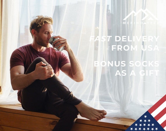 Men's Pants - Organic Merino Wool Pants + Hiking Socks, Merino Training Leggins for Men, Lightweight Thermal Bottoms, Eco-Friendly Clothing