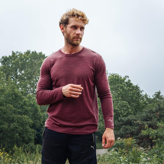 Merino wool shirt for men, thermal long sleeve merino wool t-shirt, merino base layer thermal shirts, mens hiking clothes, mens running gear