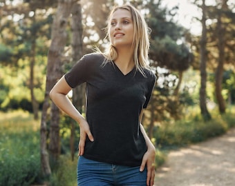 Merino wool t-shirt: female v neck tshirt ladies running gear women running  outfit, gym wear ladies summer shirt, running clothes undershirt
