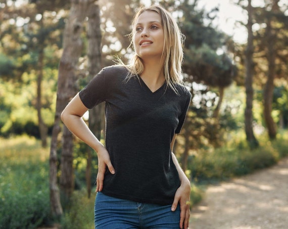 V neck Merino Wool T shirt Short Sleeve Shirt for Women Organic Shirt Natural Clothing Activewear for Her Hiking Tshirt Etsy