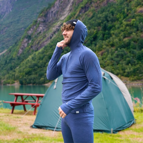 Merino base layer blank hoodie mens hiking clothes, thermal long sleeve lightweight hoodie, half zip sweatshirt, thermal shirts, gymwear