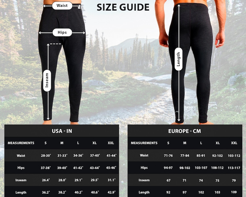 Men workout clothes: workout leggings merino wool Long Johns + Socks, Merino Base Layer Thermal Undewear Wool Mens Pants, Midweight 250 gsm image 10