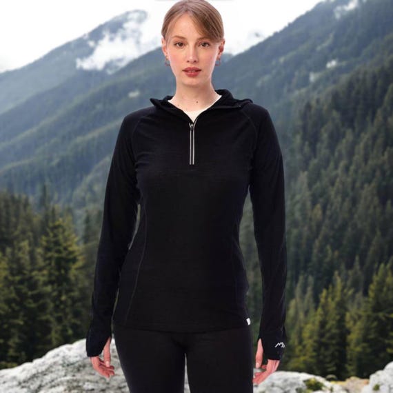 Half zip sweatshirt gymwear women lightweight hoodie, merino wool thermal shirts ladies running gear