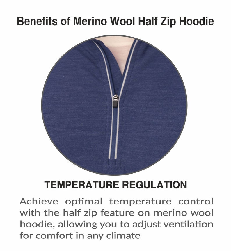 Men's Quarter 1/4 Zip Sweatshirt, Quarter Zip Pullover Sweater, Merino Wool Hoodie 190gsm, Man Hooded Top, Outdoor Men's Long Sleeve Hoodie image 7