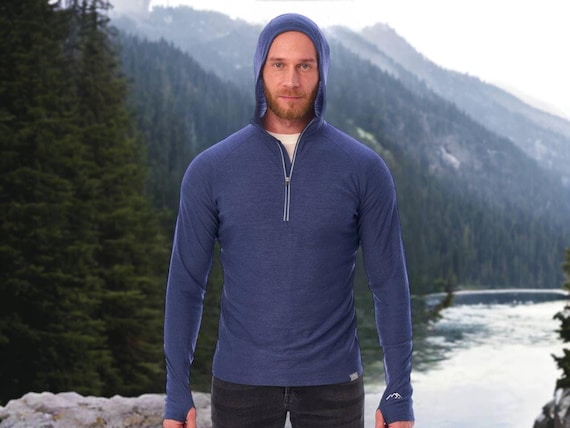 Men Hooded Top, Mens Quarter Zip Long Sleeve Sweatshirt, Lightweight Pullover, Merino Wool Long Sleeve Hoodie, Activewear, Merino 190gsm