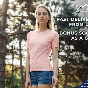 Merino Wool T-Shirt: Womens base layer merino wool thermal underwear, workout clothing merino wool tshirt, ladies gym wear, running gear