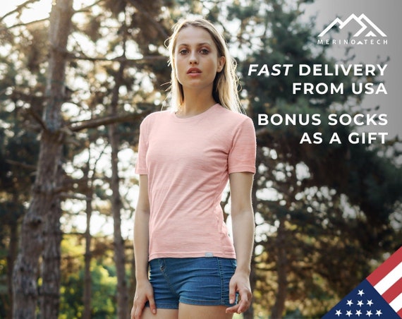 Merino Wool T-Shirt: Womens base layer merino wool thermal underwear, workout clothing merino wool tshirt, ladies gym wear, running gear
