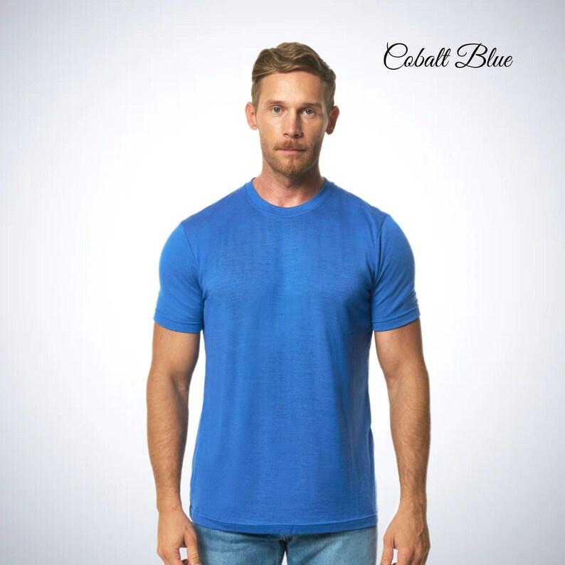 Merino wool shirt: merino base layer thermal shirts, mens running gear, wool t-shirt, gymwear men, mens hiking clothes, thermal underwear Cobalt Blue
