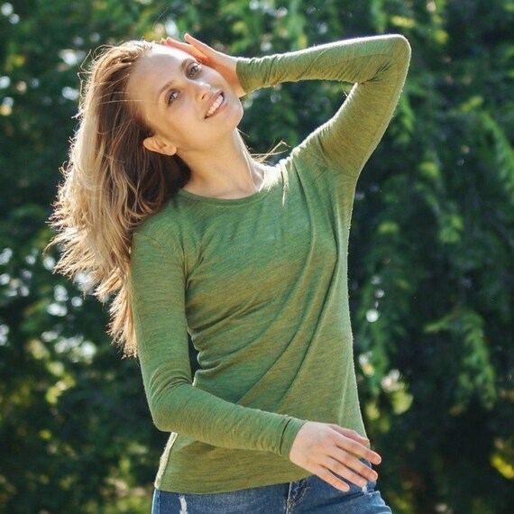 Wool Base Layer: merino shirt women, Merino Wool Shirt & merino wool socks, ladies thermal top, hiking base layer, thermal long sleeve shirt
