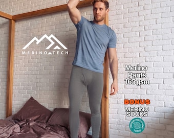 Merino wool leggings men, lightweight pants, legging for sport, sweatpants, runner gear, thermals, underpants