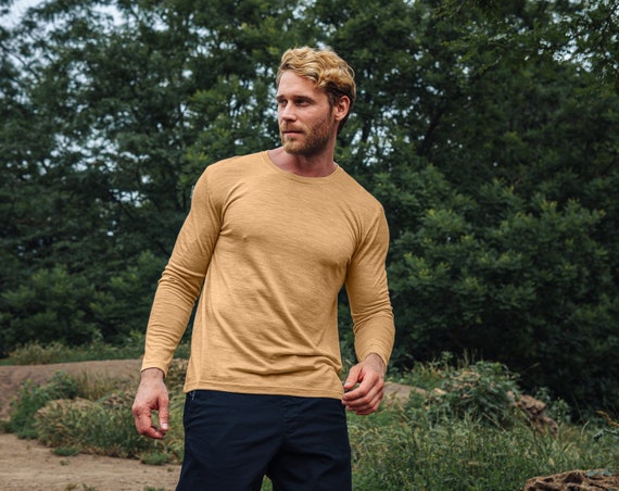 Men's Long Sleeve T-Shirt | Merino Wool Base Layer Shirt, Lightweight Thermal Top & Soft Organic Wool Loungewear, Gift for him