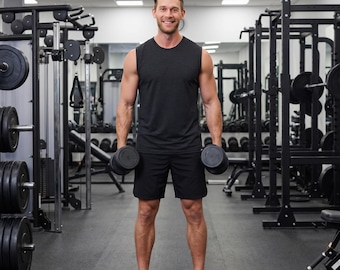 Merino wool top: tank top men, base layer sportswear tops, gymwear, muscle fit shirts