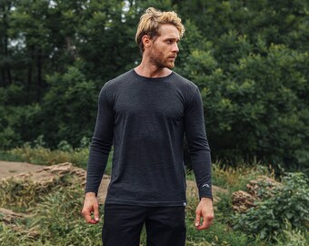 Thermal long sleeve merino wool shirt, thermal shirts, sweatshirt, hiking clothes, runner gear, undershirt