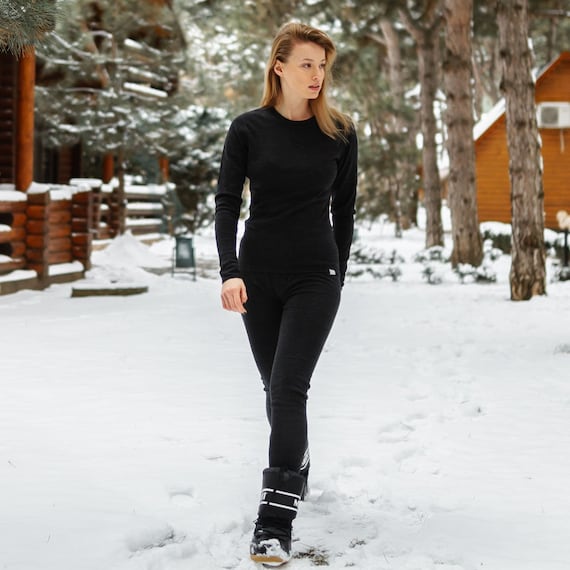 Merino Wool Base Layer Set, Organic Thermal Underwear For Women Top & Bottom, Womens Activewear, Wool Kit, Heavyweight Merino 320 gsm