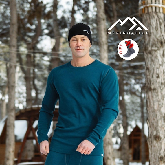 Merino wool thermal tops, mens base layer long underwear, premium merino natural wool top