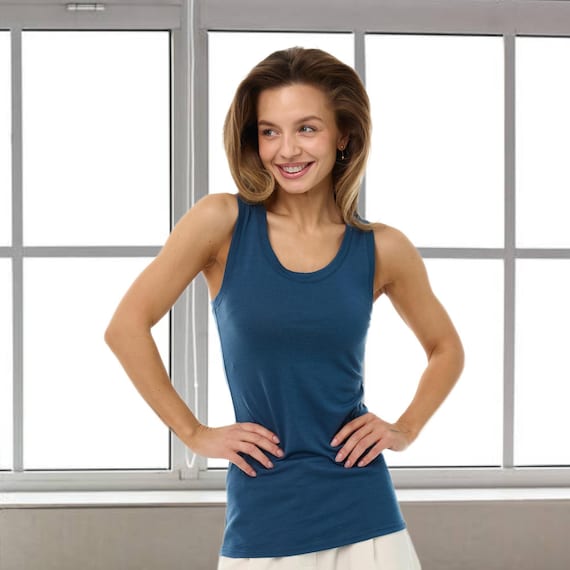 Organic merino Wool Tank Top womens base tee, thermal underwear, undershirt, running gear, gymwear