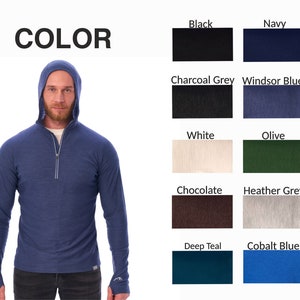 Men's Quarter 1/4 Zip Sweatshirt, Quarter Zip Pullover Sweater, Merino Wool Hoodie 190gsm, Man Hooded Top, Outdoor Men's Long Sleeve Hoodie image 4