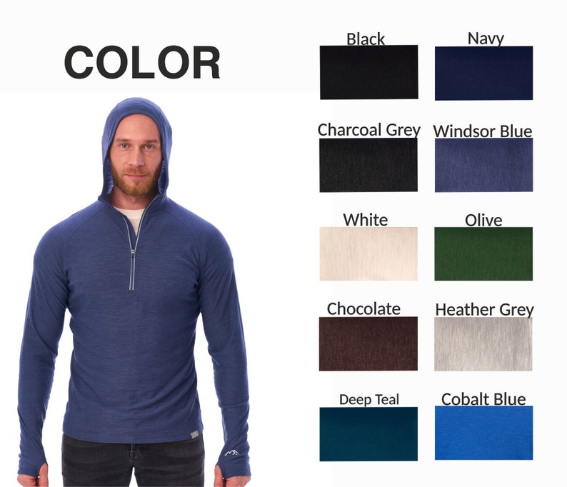 Men's Quarter 1/4 Zip Sweatshirt, Quarter Zip Pullover Sweater, Merino Wool Hoodie 190gsm, Man Hooded Top, Outdoor Men's Long Sleeve Hoodie image 4