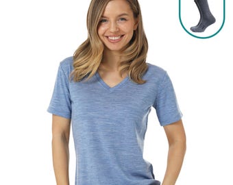 Womens base layer Merino Wool T-Shirt, female V-neck t-shirt ladies merino wool tshirt gymwear, thermal underwear undershirt ladies gym wear