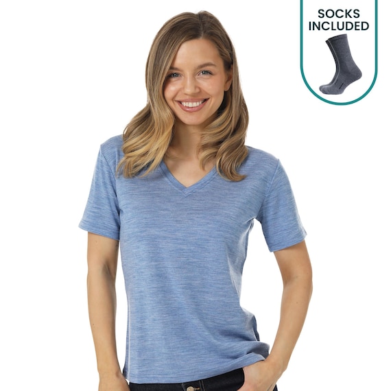 Womens base layer Merino Wool T-Shirt, female V-neck t-shirt ladies merino wool tshirt gymwear, thermal underwear undershirt ladies gym wear