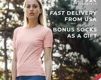 Merino wool t-shirt: womens base layer merino wool top, thermal shirts, gymwear, undershirt