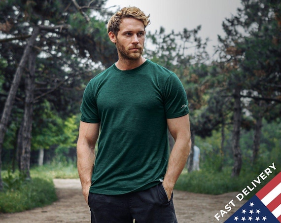Merino Wool T-Shirt for Men, merino base layer wool shirt for men, thermal underwear merino wool shirt, running gear, hiking outfit