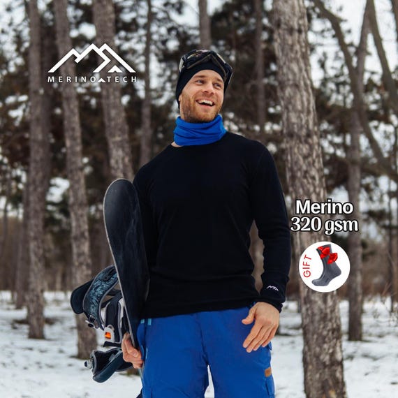 Merino Wool Base Layer Top, Heavyweight Thermal Shirt, Breathable Long Underwear, cold weather wear