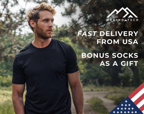 Merino wool shirt + Hiking socks, base layer thermal shirts, merino base layer thermal tops, merino wool tshirt gymwear men, runner gear